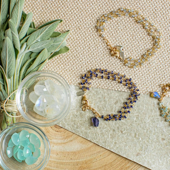 Triple Row Gemstone Iolite Bracelet Liv and B Designs