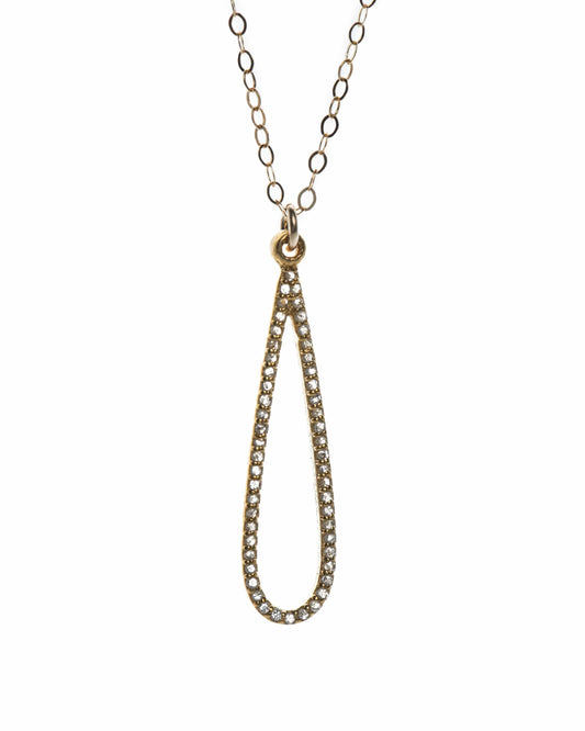 Diamond Pave Long Teardrop Necklace Liv and B Designs