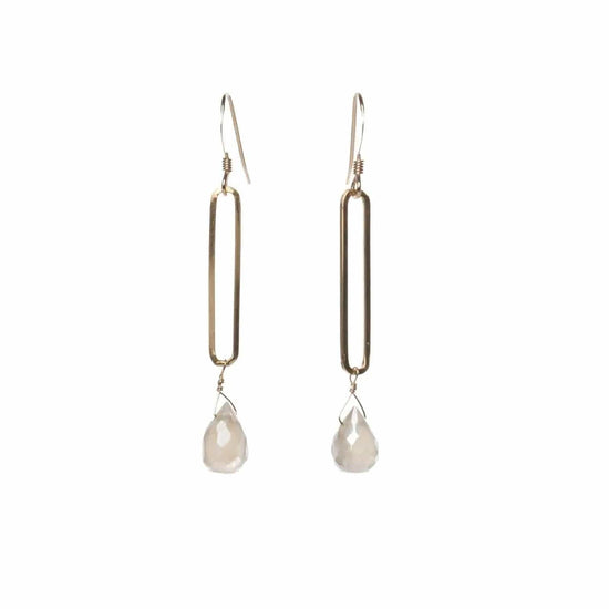 Long Oval Gold Fill Grey Moonstone Earrings Liv and B Designs