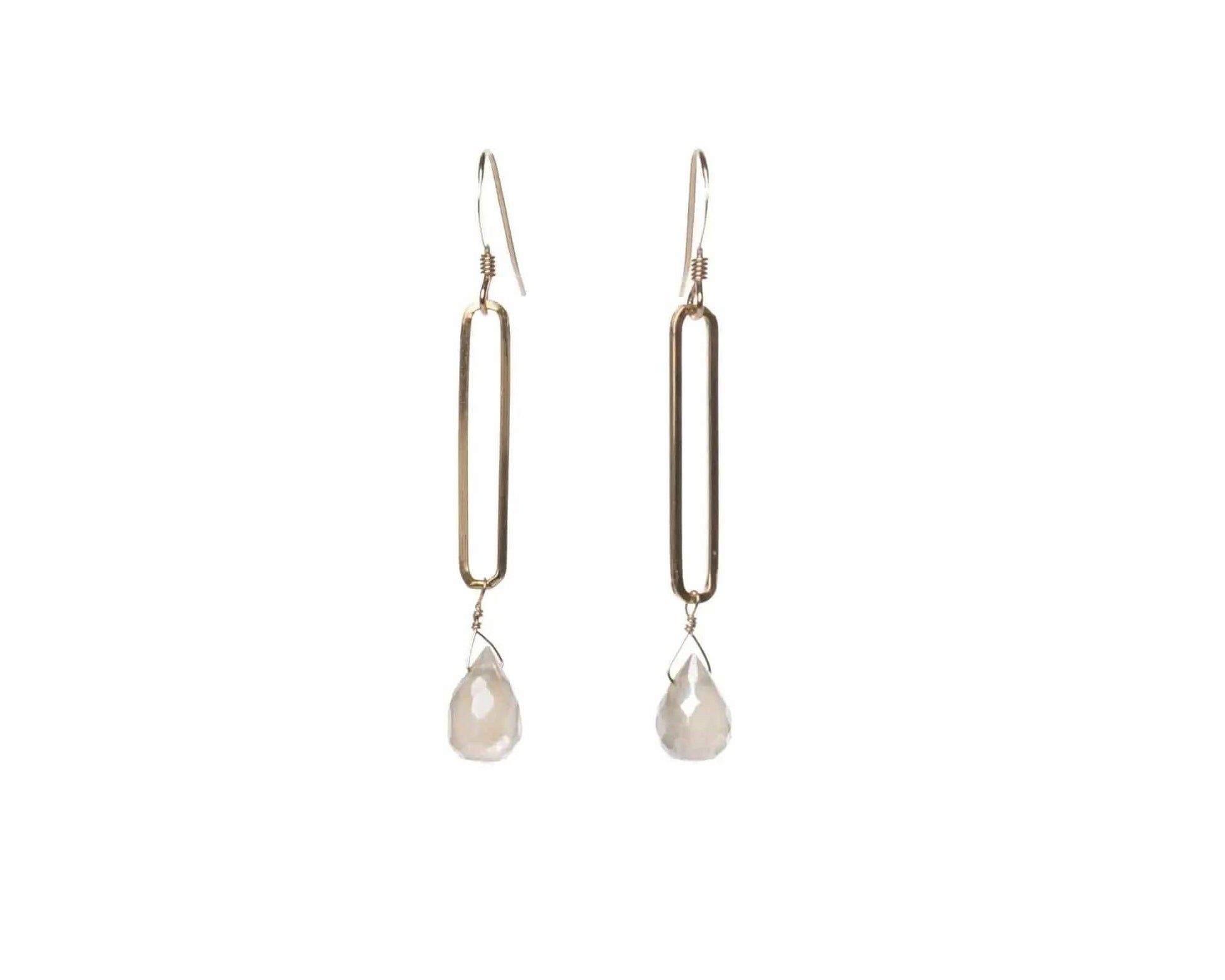 Long Oval Gold Fill Grey Moonstone Earrings Liv and B Designs