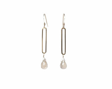Long Oval Gold Fill Grey Moonstone Earrings Liv and B Designs