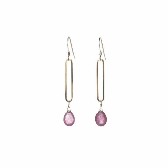Long Oval Gold Fill Pink Sapphire Earrings Liv and B Designs