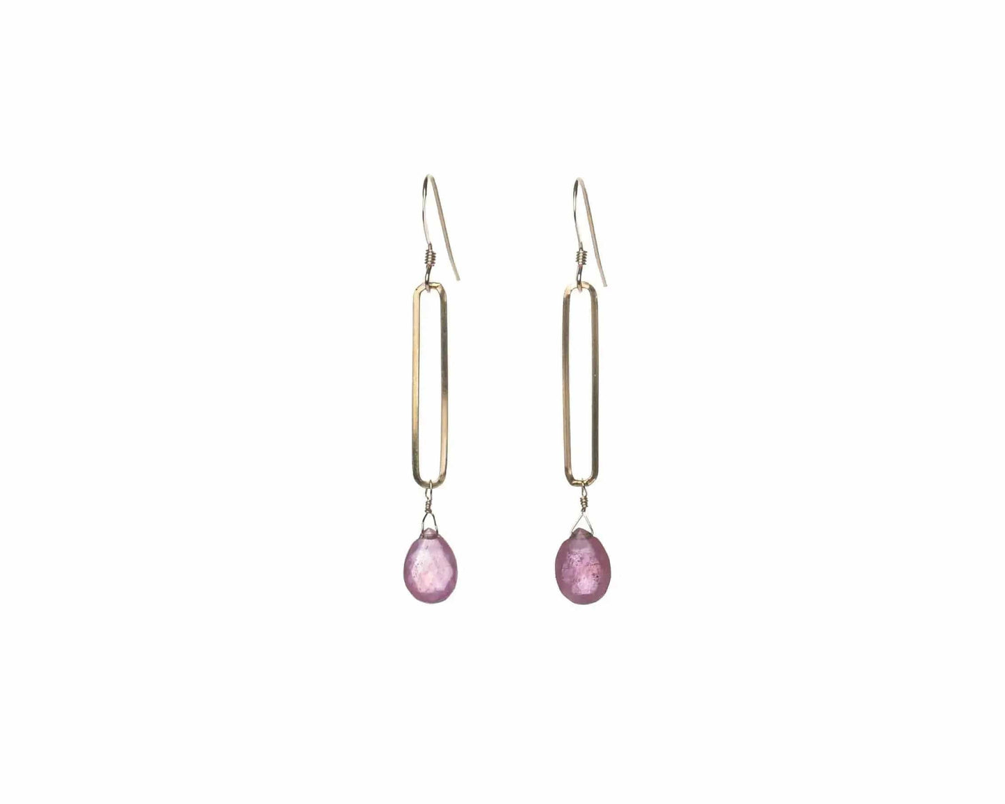 Long Oval Gold Fill Pink Sapphire Earrings Liv and B Designs