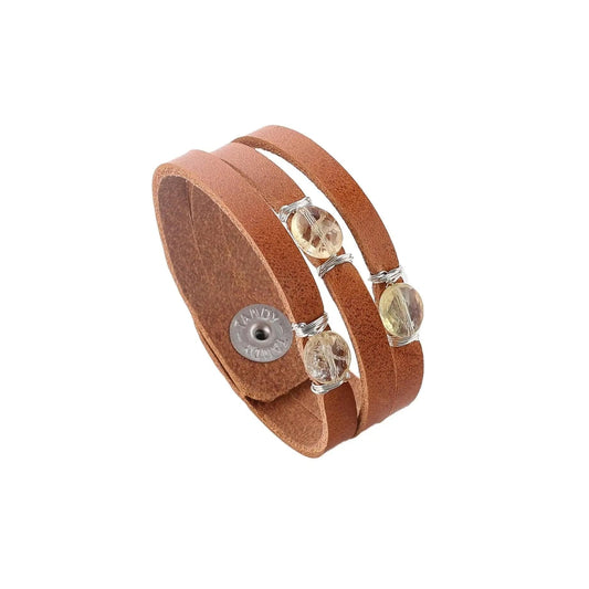 Mini Cinco Leather Wrap Bracelet Tan Liv & B