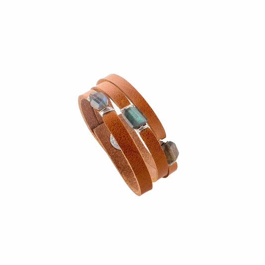 Mini Cinco Leather Wrap Bracelet Tan Liv & B