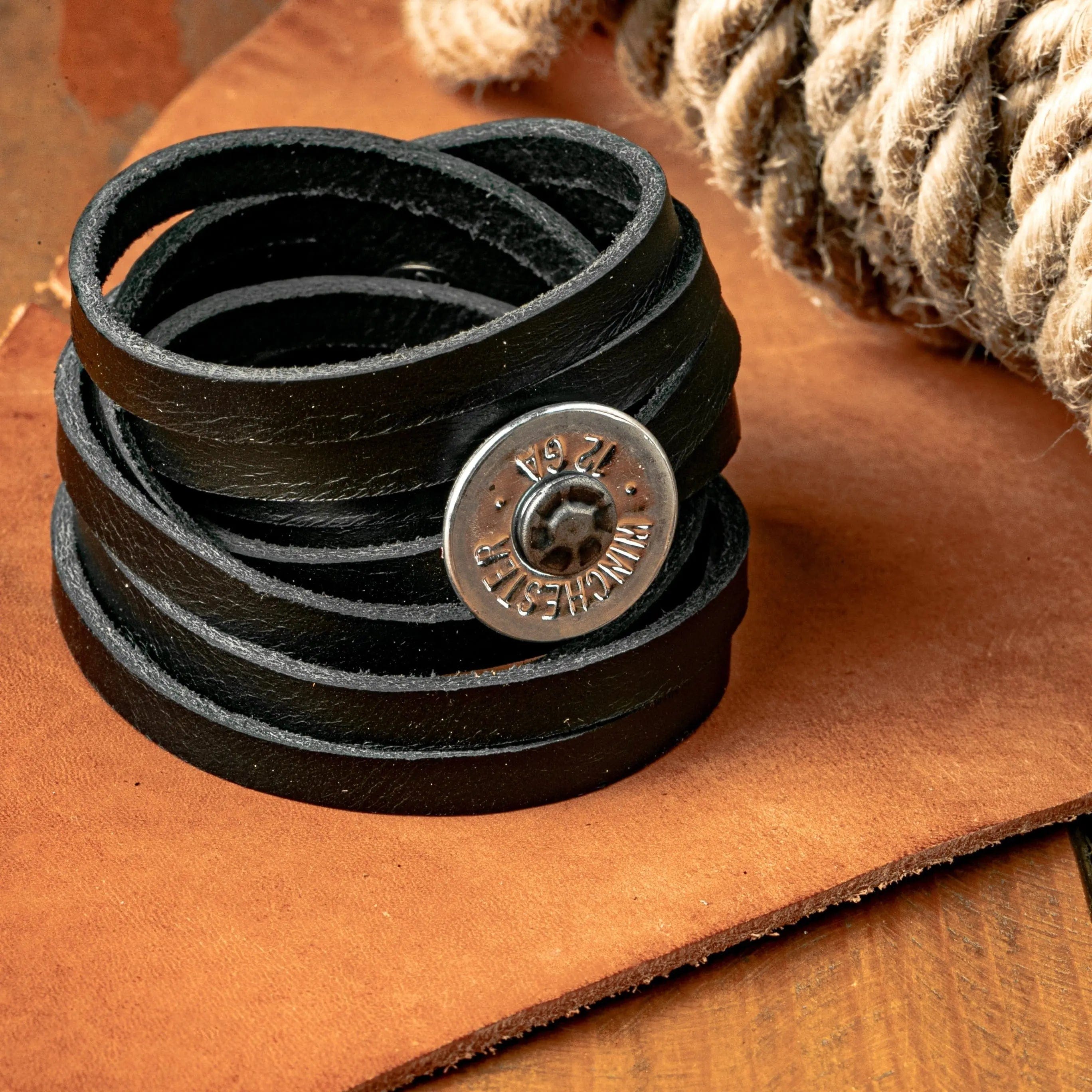 Double Leather Wrap Bullet Bracelet Liv & B Designs Black