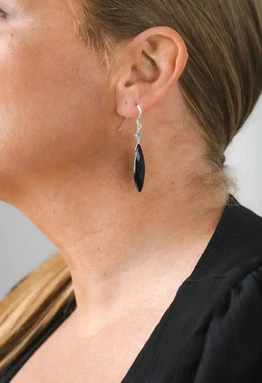 Black Onyx and Aquamarine earrings Liv & B Designs