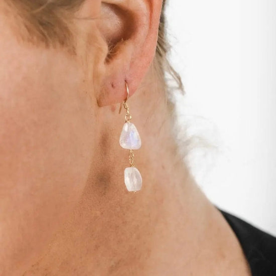 Double Moonstone Drop Earrings Liv & B Designs