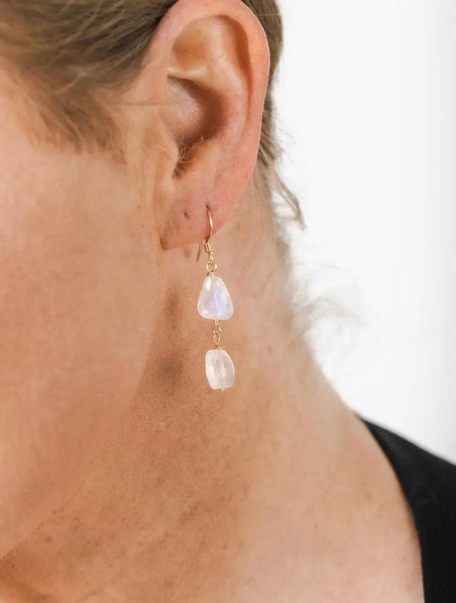 Double Moonstone Drop Earrings Liv & B Designs