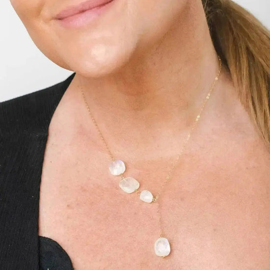 Double Moonstone Drop Earrings Liv & B Designs