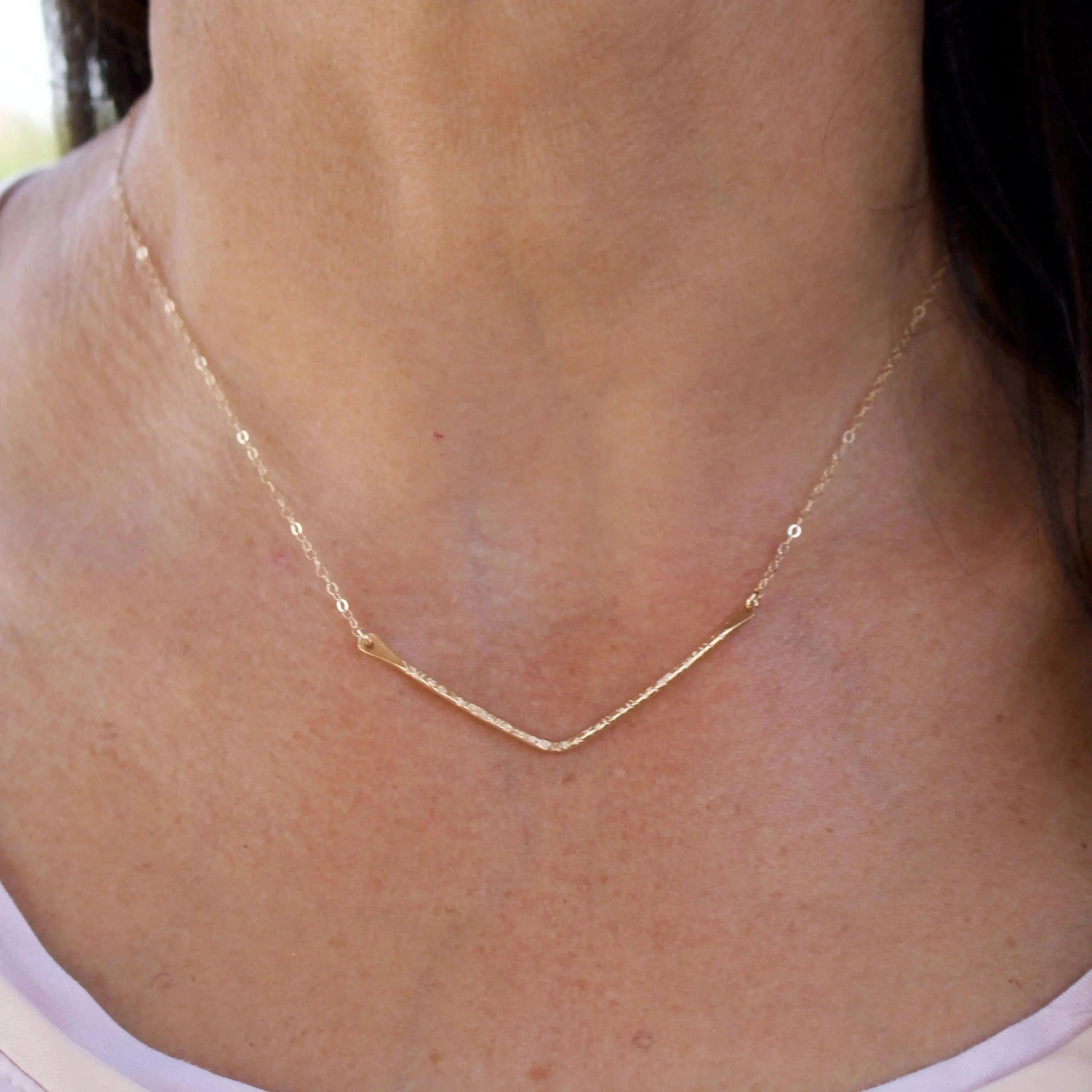 Evelyn Gold Bent Bar Necklace Liv & B Designs