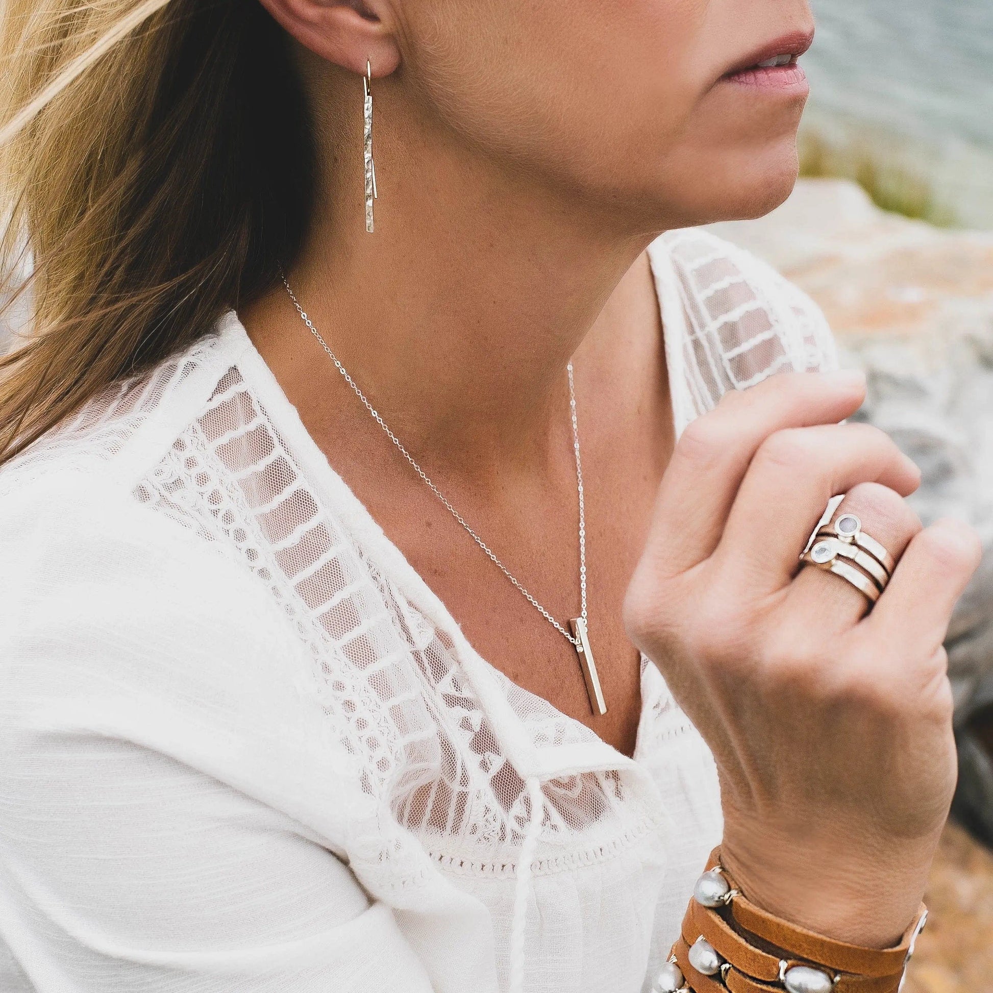 Aligned Solid Sterling Silver Bar Necklace Liv & B Designs