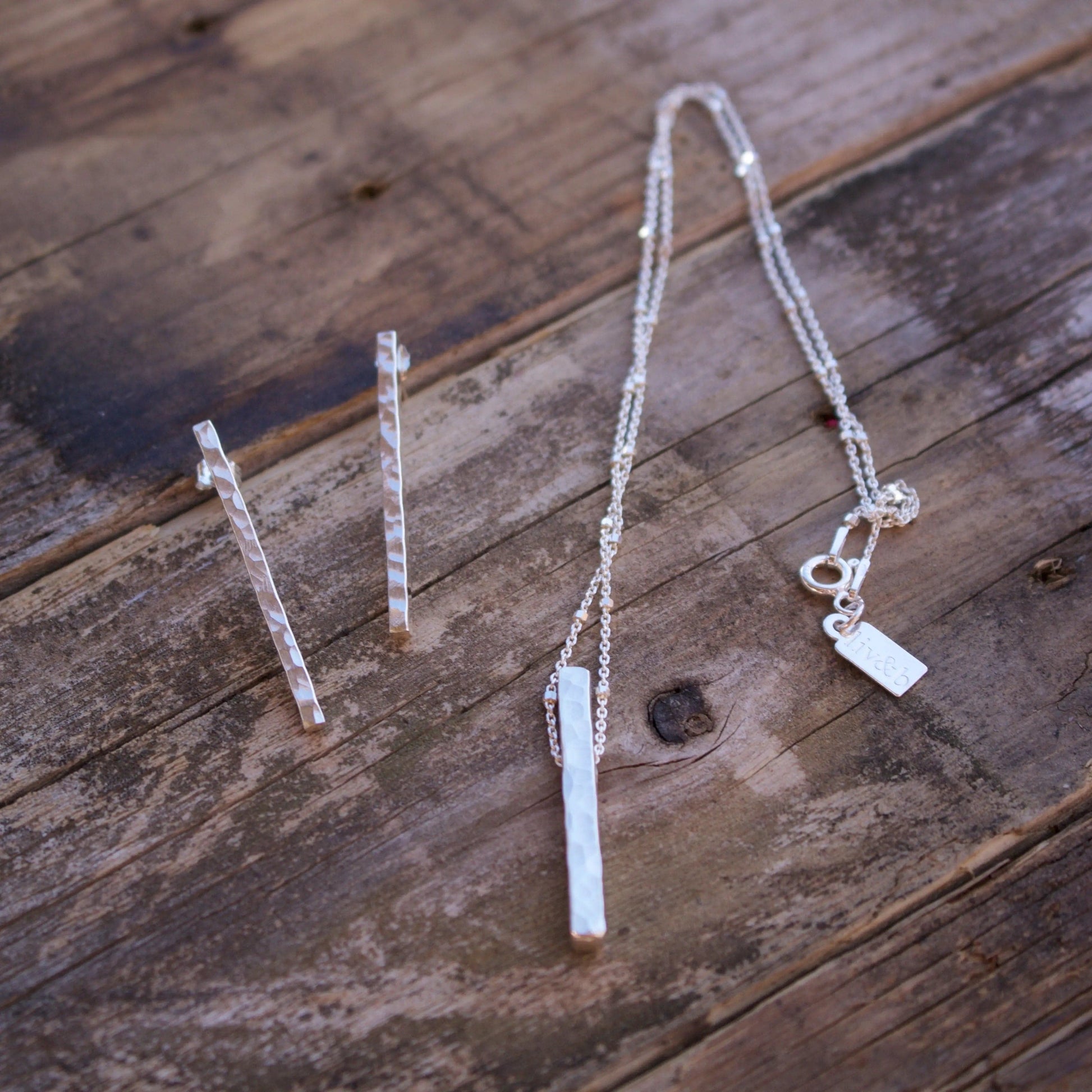 Aligned Solid Sterling Silver Bar Necklace Liv & B Designs