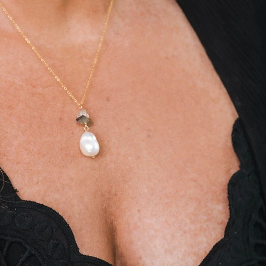 Baroque pearl and Labradorite Necklace Liv & B Designs