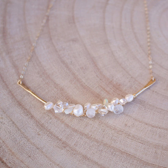 Opal, Pearl and Swarovski Crystal Bar Cluster Necklace Liv & B Designs