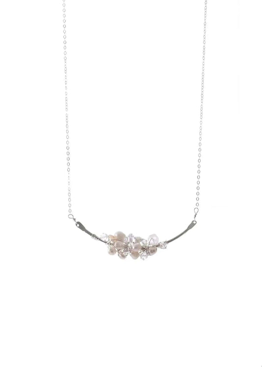 Opal, Pearl and Swarovski Crystal Bar Cluster Necklace Liv & B Designs