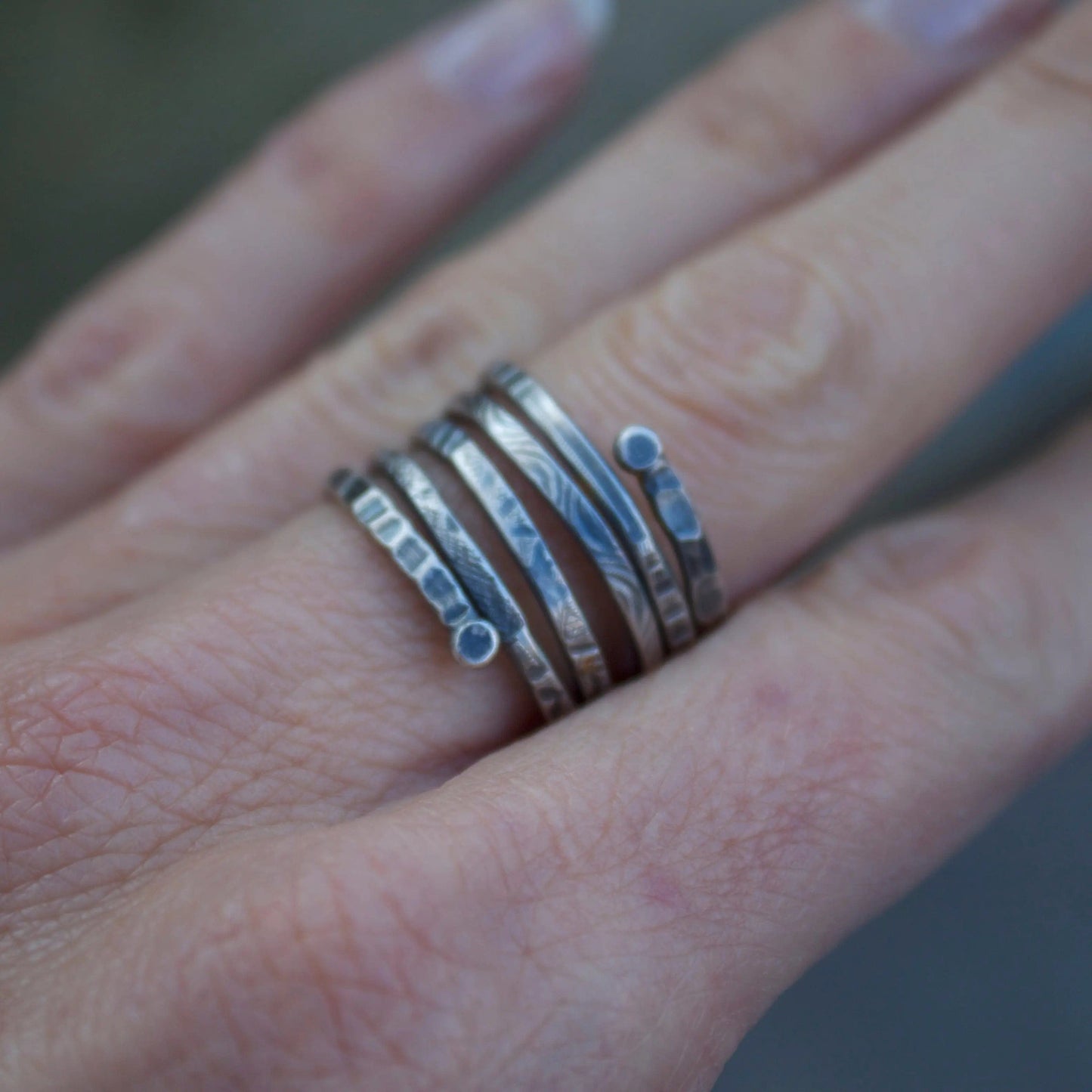 Silver Adjustable Spiral Textured Ring Liv & B Designs