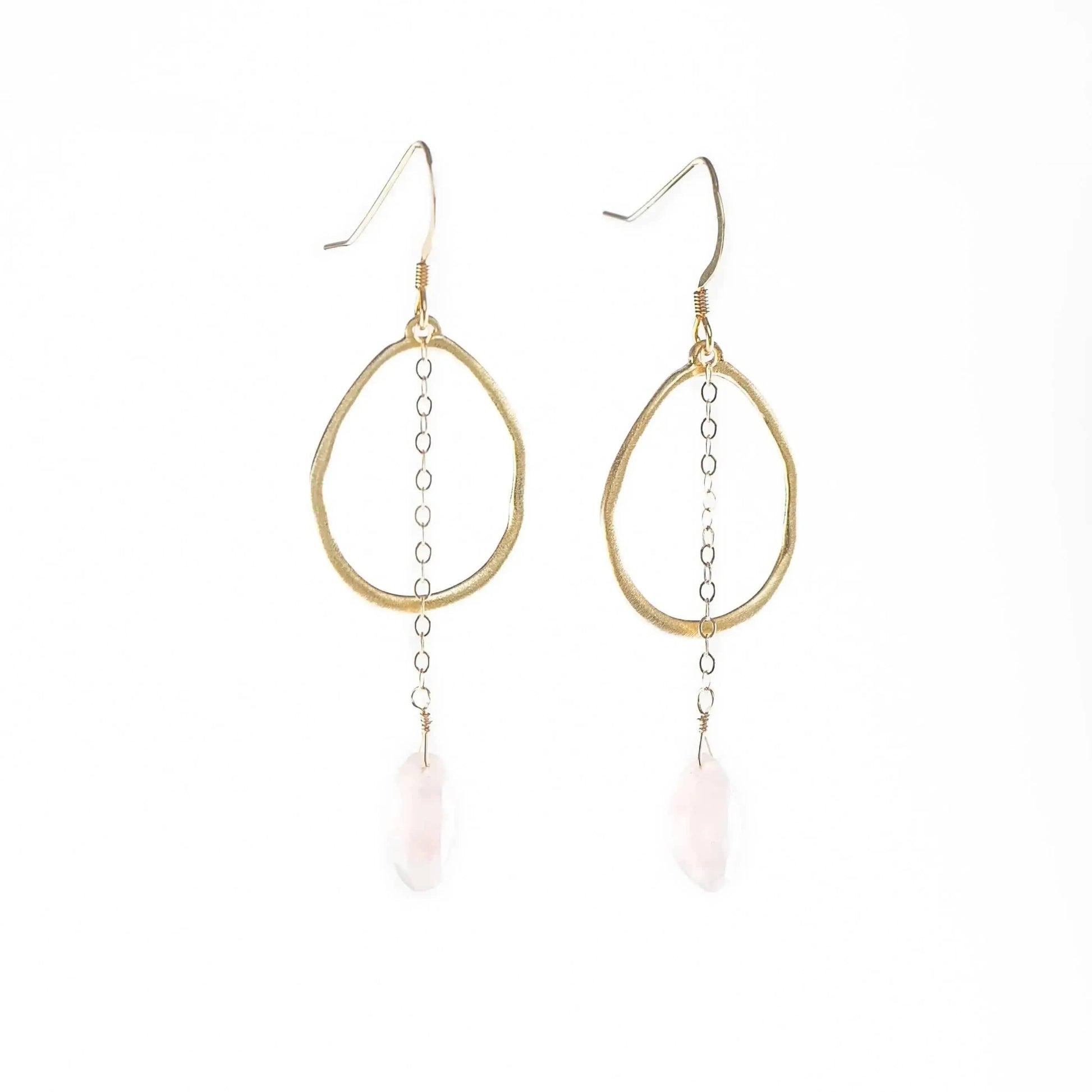 Rose Quartz gold hoops Liv & B Designs