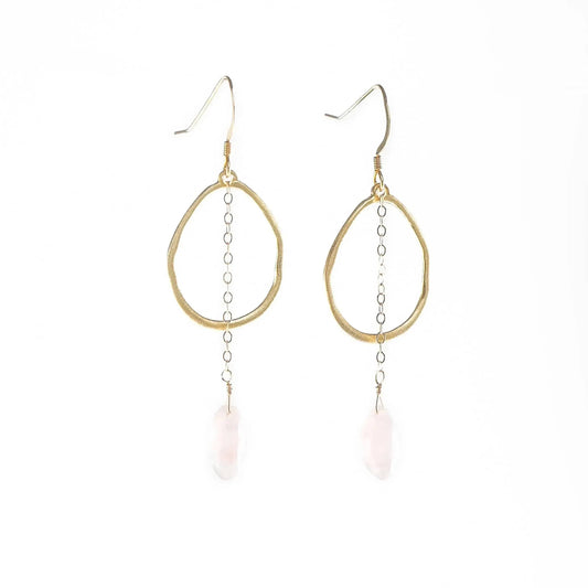 Rose Quartz gold hoops Liv & B Designs