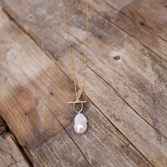 White Baroque Pearl Gold Fill Necklace Liv & B Designs