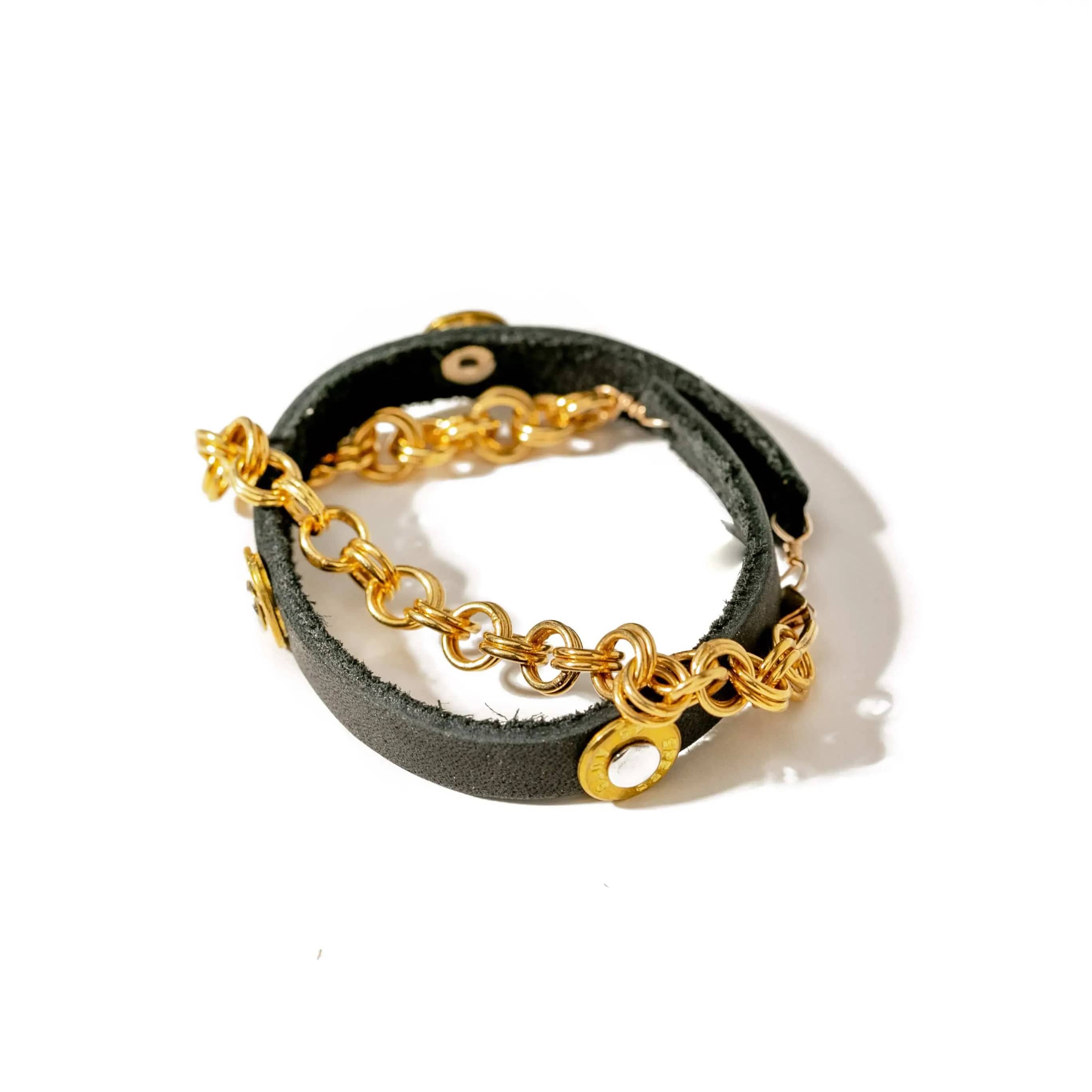 Double Leather Wrap Bullet Bracelet Liv & B Designs Black