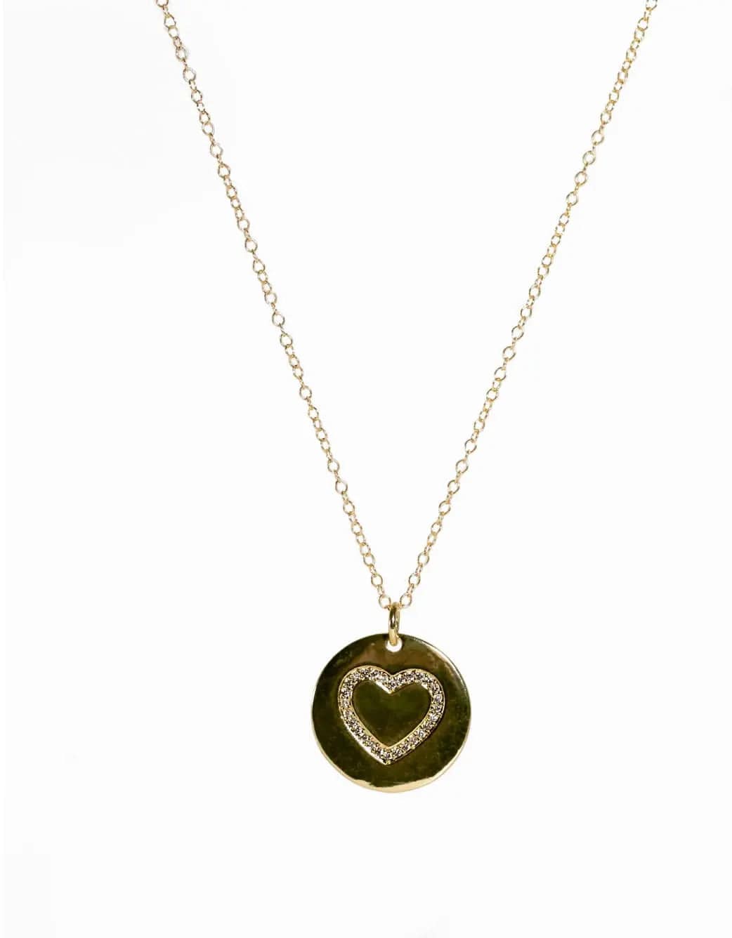 Round Pendant Heart Necklace on Gold Fill Chain Liv & B