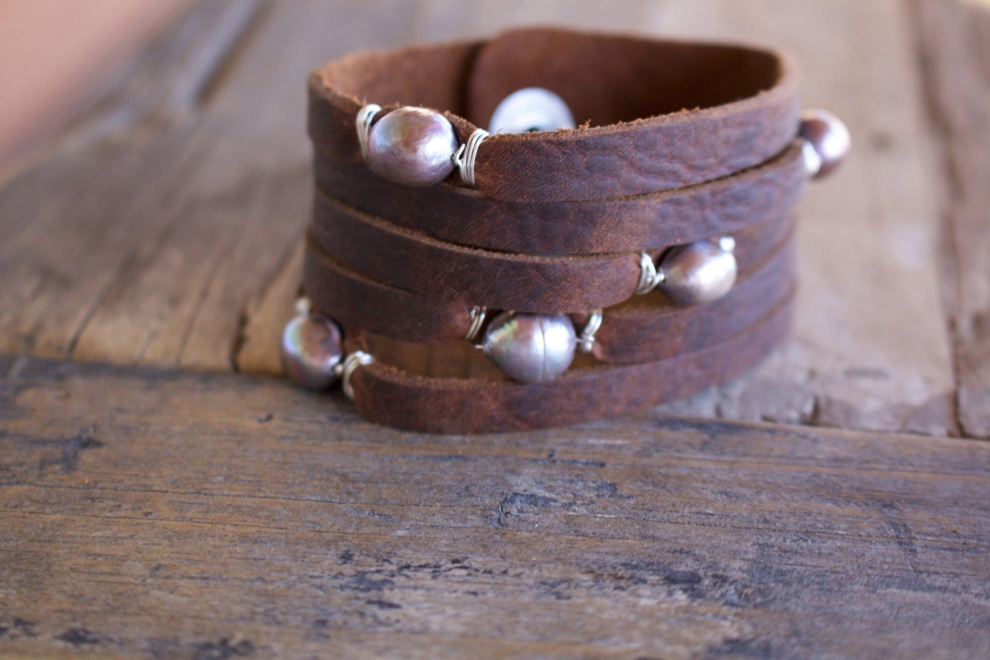 Cinco Leather Wrap Bracelet Brown Liv & B