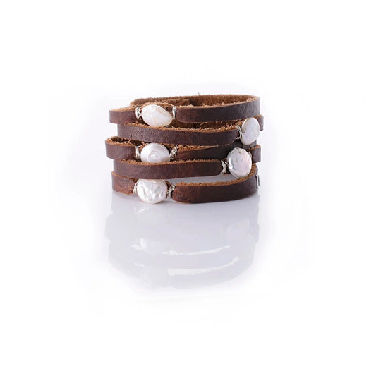 Cinco Leather Wrap Bracelet Brown Liv & B