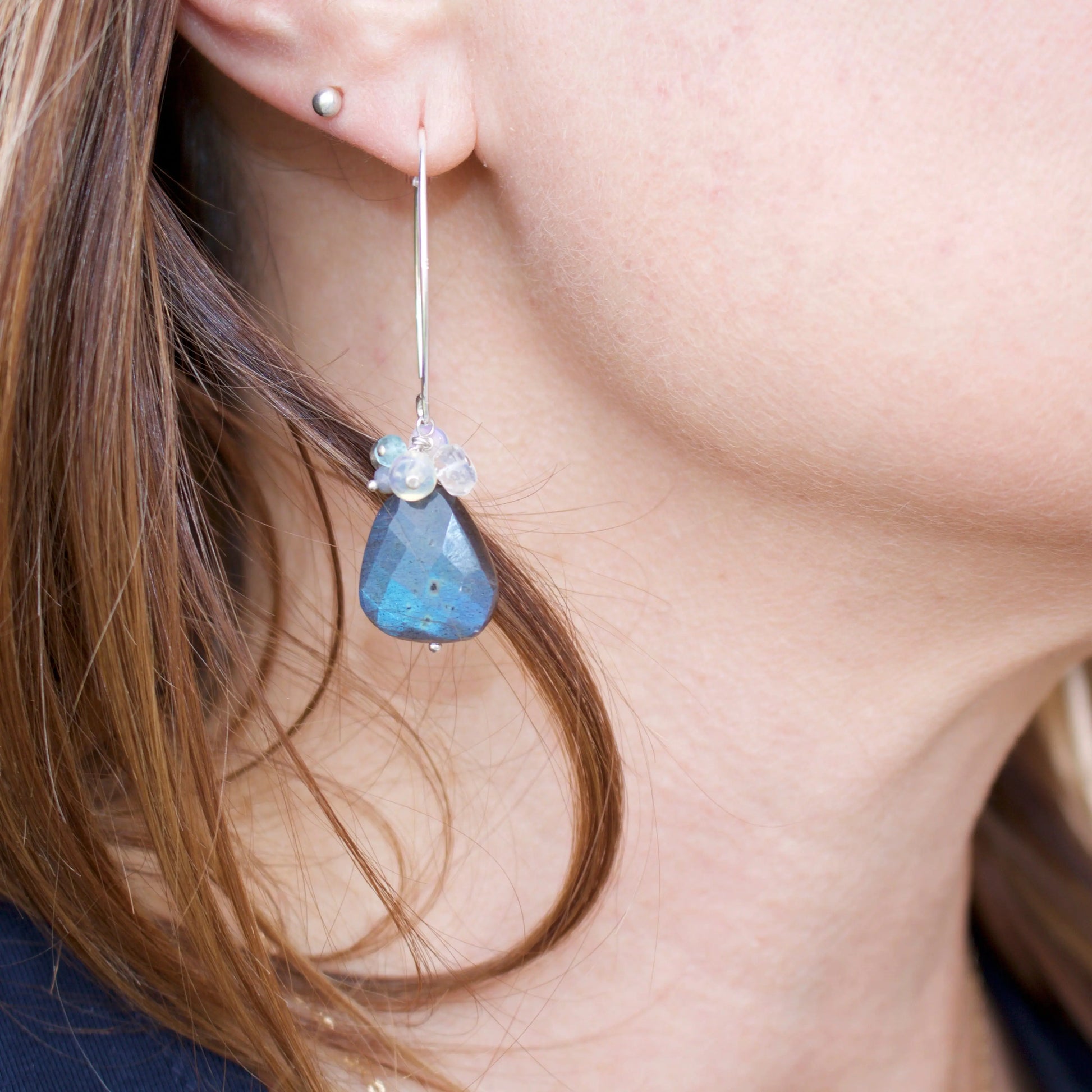 Liv & B Sterling Silver Labradorite Cluster Earrings