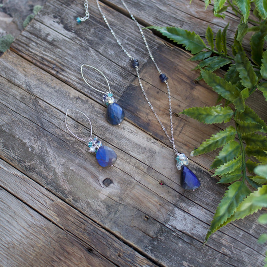 Liv & B Sterling Silver Labradorite Cluster Necklace