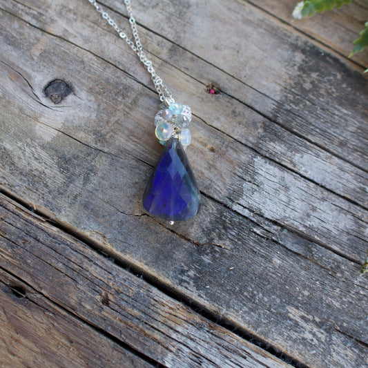 Liv & B Sterling Silver Labradorite Cluster Necklace