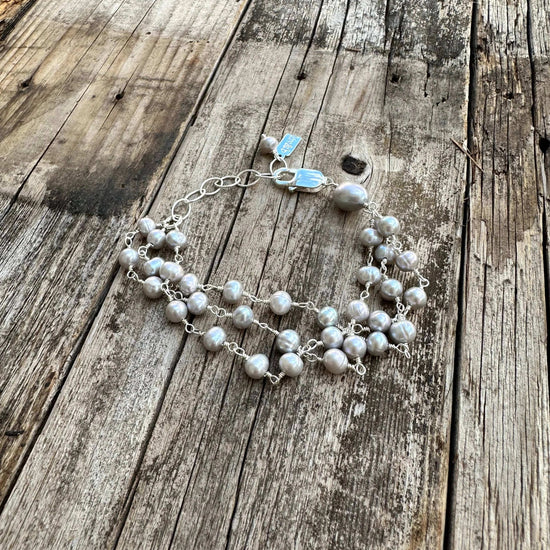 Triple Row Grey Pearl Bracelet Liv & B